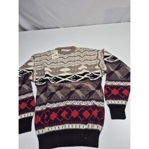 Vintage London Fog Sweater Mens Medium Multicolor Crewneck Geometric USA 80s